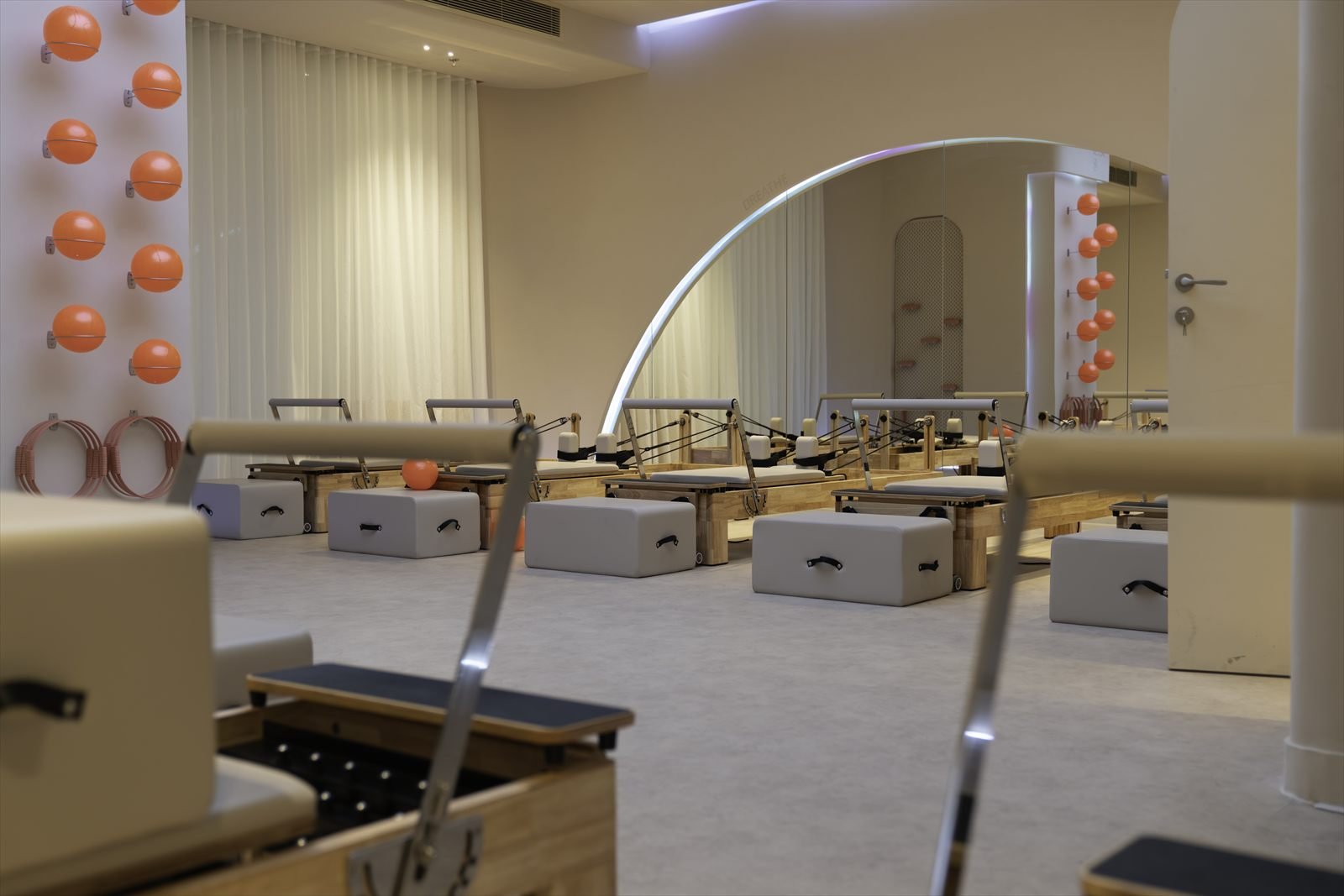 Reformer Pilates machines at Studio 8, a ladies-only studio in New Cairo