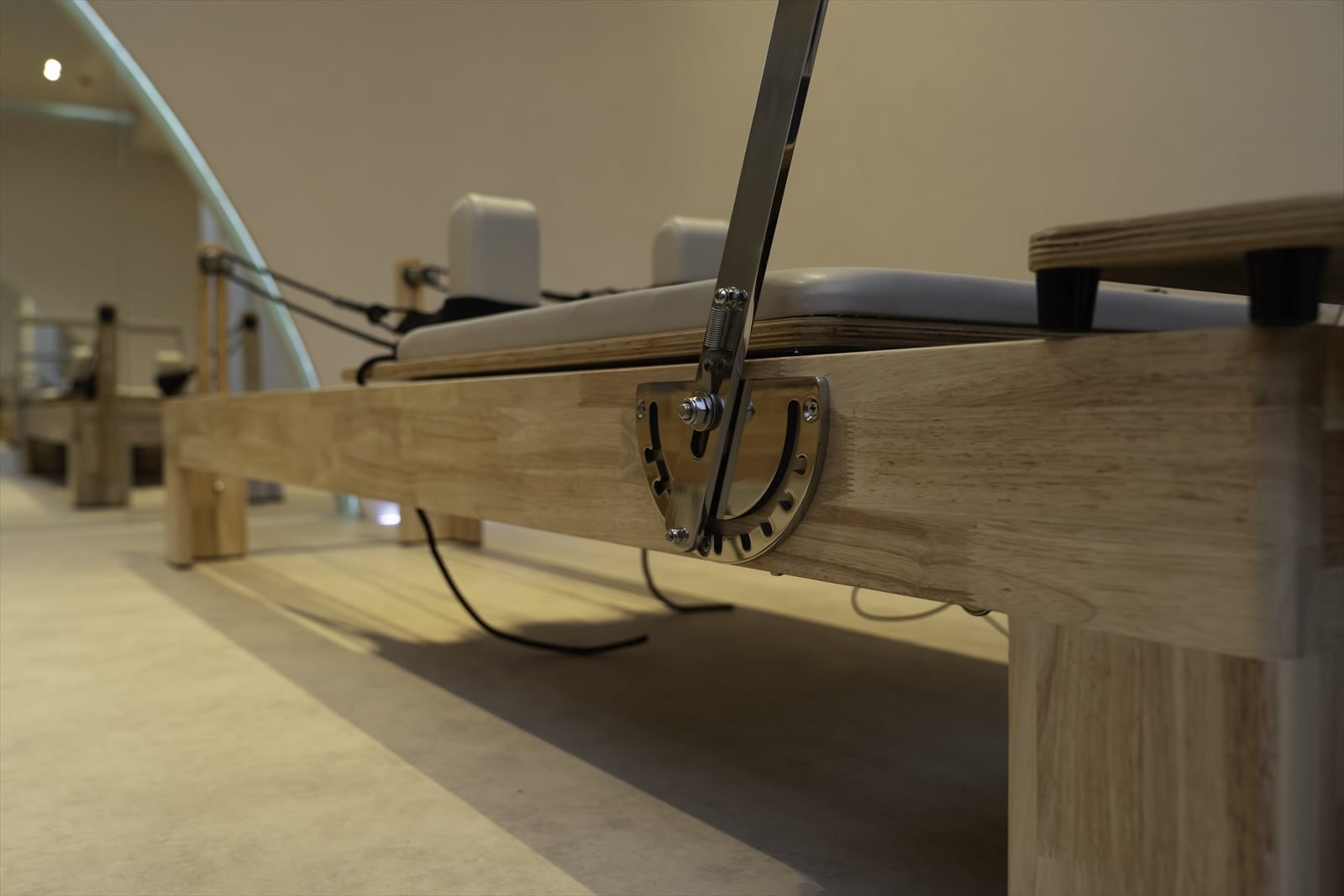 Close-up of new reformer spring gear and footbar at Studio 8, New Cairo